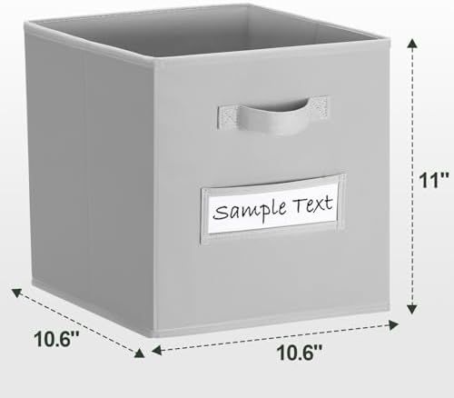 11x11 storage cube bins (Set of 10) Foldable Fabric storage cubes with 10 Labels Window Cards & a Pen,11 inch cube storage bin,Closet Organizers for Shelves,Cubby Organizer Boxes,Light Grey - Image 2