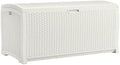 Suncast 99 Gallon Wicker Horizontal Outdoor Deck Box with Hinged Lid, Water-Resistant Storage Solution for Patio, Deck, Yard, and Garage, White, Made in the USA by Unknown