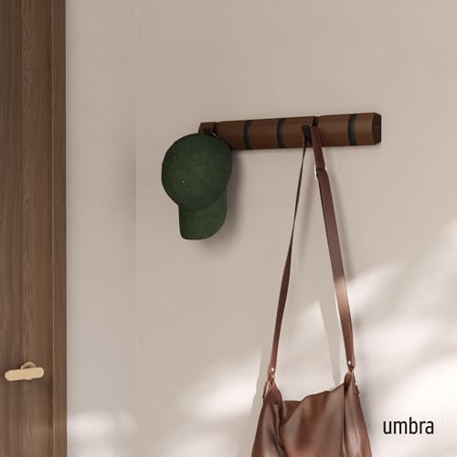 Umbra Flip Coat Rack, Wall Mounted 5-Hook Space Saving, Walnut/Black - Image 2