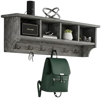 Pomona Solid Wood Entryway Coat Rack with Cubbies, Slate Grey, 48 Inch by AlaterreFurniture