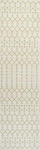 Eyely Moroccan Woven Runner Rug 2X8 Cream/Green, Indoor Outdoor Rug - Image 3