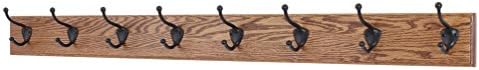 Oak Coat Rack with Oil Rubbed Bronze Hat & Coat Style Hooks (Chestnut, 52" x 3.5" with 10 Hooks) by PEG+AND+RAIL