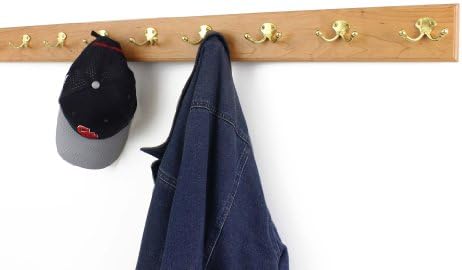 Cherry Coat Rack with Solid Brass Double Style Hooks (Natural, 41" x 3.5" with 7 hooks) - Image 2