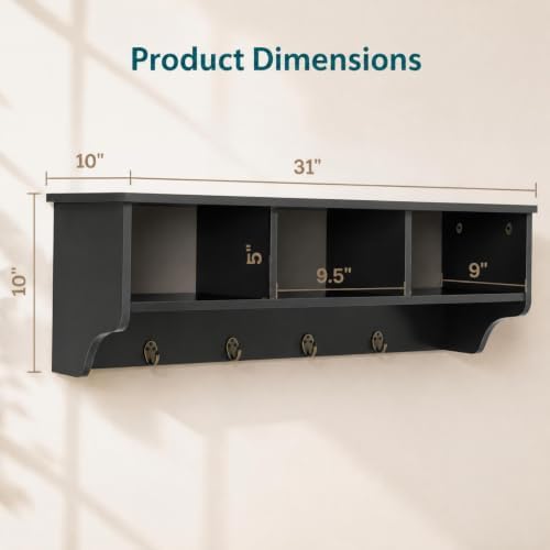 GIANTEX Coat Rack with Hooks Wall Mount, Wall Cubby Organizer with 4 Hooks - Image 3