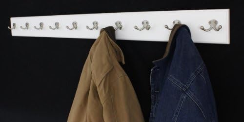 White Wall Mounted Coat Rack with Satin Nickel Dual Style Hooks 4.5" Ultra Wide (52" x 4.5" with 10 Hooks) - Image 2