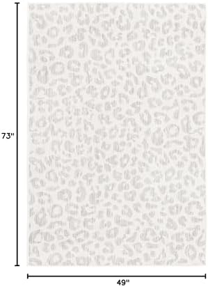 Unique Loom Outdoor Safari Collection Area Rug - Leopard (4' 1" x 6' 1" Rectangle, Ivory Gray) - Image 2