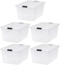 IRIS USA 68 Quart / 17 Gal. Stackable Plastic Storage Bins with Lids and Latch Buckles, 5 Pack - Pearl, Large Containers for Home and Office Ultra Organization, Durable Nestable Tote Box Tub by IRISUSA