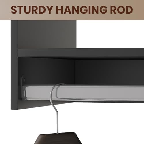 ROOMTEC 31.5" Tall Hanging Closet Unit, Modular Closet System with Hanging Rod, Wardrobe Organizer for Bedroom or Walk-in Closet, Wall Mounted, Customizable Clothes Storage Unit, Black - Image 7