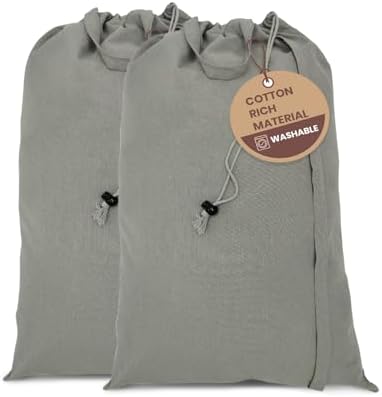 LFH Home Cotton Rich Large Laundry Bag with Handle, Heavy Duty Drawstring Closure Washable Laundry Bags, School Travel, Home, Hotel, College Dorm, Organizer Sack, Toys Clothes 24x36 (Pack 2)-Grey by LFHHomePrivateLimited