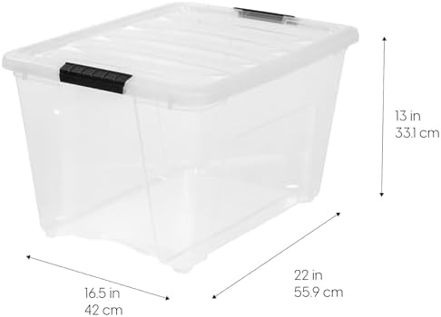 IRIS USA 54 Qt Stackable Plastic Storage Bins with Lids, 8 Pack - BPA-Free, Made in USA - See-Through Organizing Solution, Latches, Durable Nestable Containers, Secure Pull Handle - Clear - Image 3