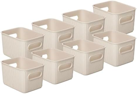 Superio Eco-Friendly Decorative Plastic Basket Open Home Storage Bins Organizer Baskets, Small (8 Pack) Container Boxes for Organizing Closet Storage Bins for Shelves Drawer Shelf 1.5 Liter by Superio
