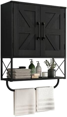 RUSTOWN Farmhouse Medicine Cabinet with 2 Barn Door & Towel Bar Rack by RUSTOWN