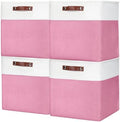 Bagnizer 13x13 Cube Storage Bins, Collapsible Fabric Storage Box, 4 Pack Closet Baskets with Handles for Organizing, Shelf, Toys, Clothes, Home, Office, Nursery (Pink&White) by Bagnizer