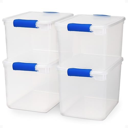 HOMZ Clear Plastic Storage Bins with Latching Lids, 31 Qt, Blue, 4 Pack by Homz