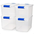 HOMZ Clear Plastic Storage Bins with Latching Lids, 31 Qt, Blue, 4 Pack by Homz
