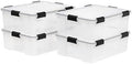 IRIS USA 4-Pack 41 Qt Storage Bins with Gasket Lids, Clear/Black by IRISUSA
