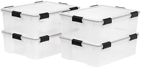 IRIS USA 4-Pack 41 Qt Storage Bins with Gasket Lids, Clear/Black by IRISUSA