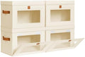 DIMJ Storage Bins with Lids - 4 Pack Front Opening Stackable Fabric Storage Boxes with Clear Window & Handles, Collapsible Closet Organizers for Clothes, Sweaters, Shelf Storage, Bedroom, Beige by DiMJ