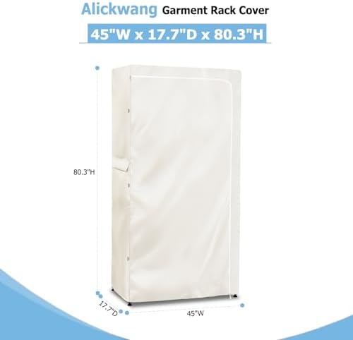 Garment Rack Cover,Heavy Duty 600D Dustproof Waterproof Clothing Rack Covers with Zipper - Clothing Rack Covers for 45"W x 17.7"D x 80.3"H Metal Racks.White （Cover Only) - Image 2