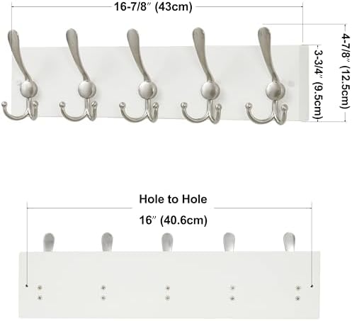 SKOLOO Creations White Solid Wood Wall Mounted Coat Rack, 5 Hooks, 16-7/8" Long - Kitchen, Mudroom, Entryway, Bathroom - Includes Mounting Hardware, Wall Coat Hanger, Towel Rack, Pack of 2 - Image 5