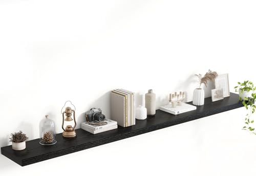 Acovy 72 Inch Floating Shelves, 8 Inch Deep Floating Shelves for Wall, Hanging Shelf with Invisible Brackets, Deep Shelves for Bathroom, Bedroom, Living Room, Black, Set of 1 by Acovy
