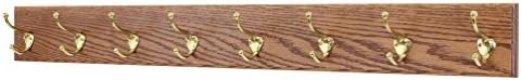 PegandRail Oak Wall Mounted Coat Rack with Solid Brass Hooks 4.5" Ultra Wide (Chestnut, 52" x 4.5" with 10 Hooks) by PEG+AND+RAIL
