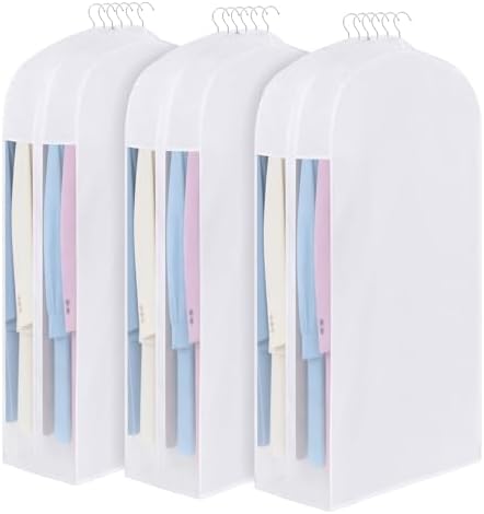 50 Inch Cotton Garment Bag for Hanging Clothes and Storage, 3 Pack by Kntiwiwo