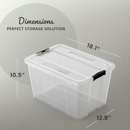 Lifetime Appliance Parts 6 PACK 34 Qt. Plastic Storage Bin Tote Organizing Container with Ultra Durable Lid & Secure Latching Buckles Stackable Extra Strength Clear w/Black Handle - Image 2