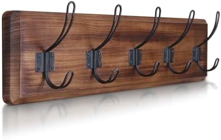 HBCY Creations Dark Wash Brown Rustic Coat Rack Wall Mount with 5 Hooks, Solid Pine Wood 24 inch Wall Hooks for Entryway, Mudroom, Hallway, Bathroom - Vintage Farmhouse Style Wall Mounted Towel Rack by HBCYCreations