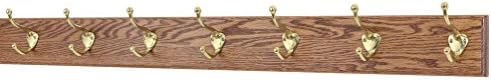 Solid Oak Coat Rack with Solid Brass Hat and Coat Style Hooks - Made in The USA (Chestnut, 36" x 3.5 with 7 Hooks) by PEG+AND+RAIL