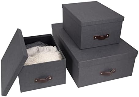Bigso Box of Sweden Set of 3 Storage Boxes with Lids - Organiser Box For Clothes, Office Equipment and More - Wardrobe Storage Boxes with Labels for Bedding or Seasonal Clothing - Black - Image 3