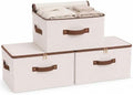 Tuza 3 Pcs Rigid Storage Bins with Zipper Lid, Cotton Linen Fabric Storage Boxes, Foldable Shelves Clothes Storage Cubes with Handles for Wardrobe, Closet(Beige, 56L) by LOVEWHEREYOULIVE