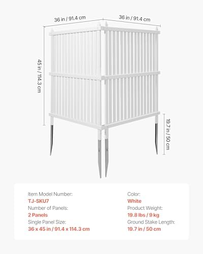 VEVOR 2 Panels Outdoor Privacy Screen, 36 x 45 in Air Conditioner Fence with 19.7 in Ground Stakes, Pool Equipment Enclosure, Strip Vinyl Privacy Fence, Ideal for Trash Can and A/C Units, White - Image 7