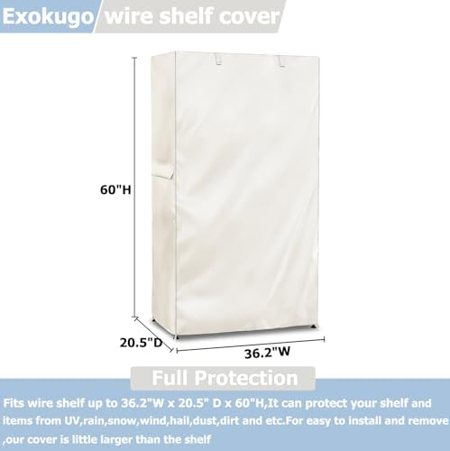 Wire Shelf Cover,600D Heavy Duty 100% Waterproof Shelf Covers for Wire Shelving,Outdoor Storage Shelves Cover for Metal Rack,24" W x 18" D x 72" H,Beige - Image 3