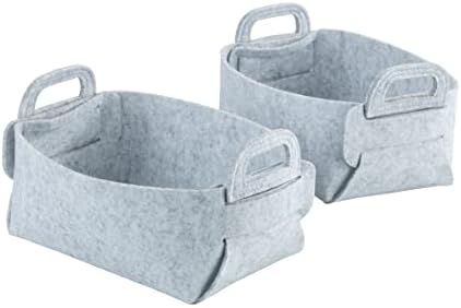 WENKO Felt basket Nina S, set of 2 storage baskets made of recycled polyester felt, space-saving foldable felt baskets with practical carrying handles & 2.4 L capacity each, 19 x 14 x 9 cm, light grey by Wenko%2C+Inc.
