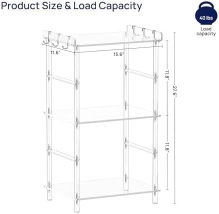 HMYHUM Acrylic 3-Tier Purse Organizer, Floor-Standing Handbag Rack with 6 Side Hooks, Clear Large-Capacity Handbag Holder for Closet - Image 2