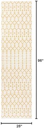 Eyely Moroccan Woven Runner Rug 2X8 Cream/Yellow, Indoor Outdoor Rug - Image 2