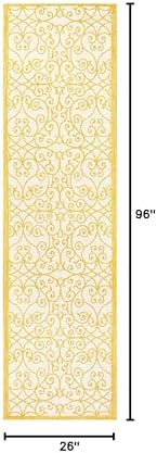 Eyely Filigree Weave Runner Rug 2X8 Cream/Yellow, Indoor Outdoor Rug - Image 2