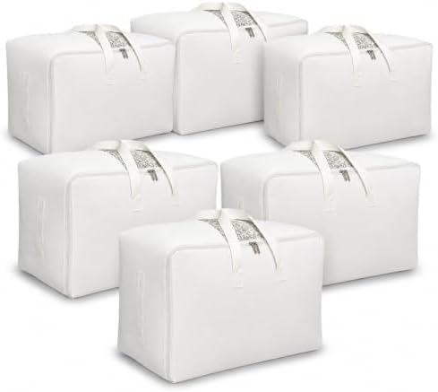DoYiKe Soft Large Canvas Comforter Storage Bags with Four Carrying Handles and Clear Window, Closet Organizer for Clothing, Blankets Sheets Pillows and Bedding, 80L, 6 Pack, White by DoYiKe