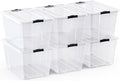 Lifetime Appliance Parts 6 PACK 54 Qt. Plastic Storage Bin Tote Organizing Container with Ultra Durable Lid & Secure Latching Buckles Stackable Extra Strength Clear w/Black Handle by LifetimeApplianceParts