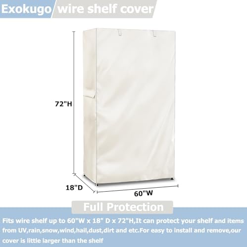 Wire Shelf Cover,600D Heavy Duty 100% Waterproof Shelf Covers for Wire Shelving,Outdoor Storage Shelves Cover for Metal Rack,60" W x 18" D x 72" H,Beige - Image 3
