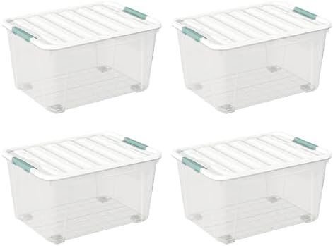 85-Quart Wheeled Latching Storage Box, 4-Pack Large Stackable Bin by Buyitt