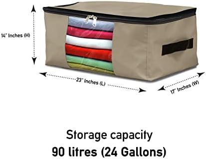 Covers & All Storage Bags, 90 litres Large size Space Saver bags Heavy Duty Storage Organizer Multipurpose, 12 Oz Waterproof UV-Resistant & Tear-Proof (23"L x 17"W x 14"H Inches, Beige, Pack of 3) - Image 2