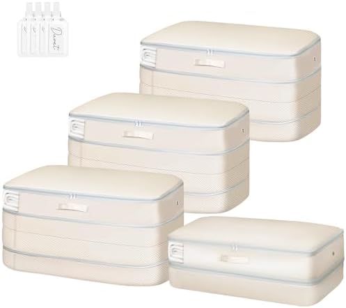 Comforter Storage Bag - Large Capacity Bedding Storage Bags Ultra Space Saving Self Compression Organizer, Washable Compression Bags for Storage Comforter Blanket Duvet Pillow, 4-Pack, Beige by EasortmPackingCubes