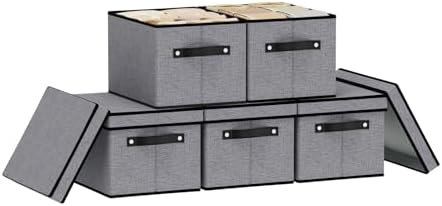 Storage Box with Handles,10.2×7.8×6.7 In,Gray Bin,5-Pack by YheenLf