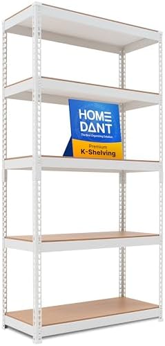 HOMEDANT White 35.9" W 5 Tier Storage Shelves Garage Shelving Unit Metal by TheBestOrganizingSolution