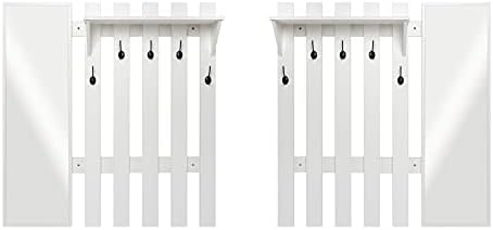 39.4" Coat Rack Wall Mount with Shelf and Mirror, Wall Shelf with 5 Hooks and Storage for Hallway Entryway Modern (White) - Image 3