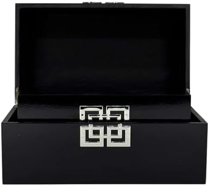 Galt International Storage Box Set Decorative Storage Box w/Hinged Lid Classic Design Wood Decor Boxes with Geometric Clasp Storage for Bedroom & Home - Set of 2 (Black & Silver) by GaltInternational