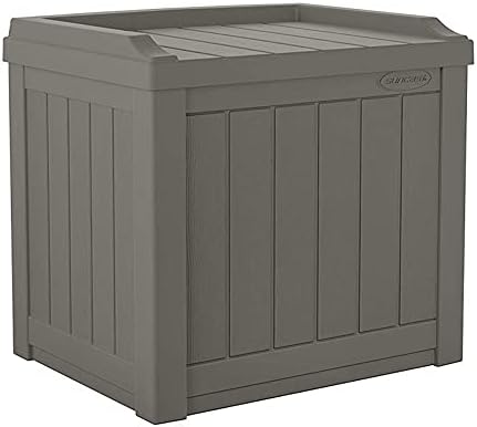 Suncast Outdoor Storage Box - 22 Gallon Stone Gray Resin Outdoor Deck Box with Seat, Weatherproof Patio Storage Bin Container for Keeping Cushions, Tools, & Towels for Pool, Yard, & Garden by Unknown