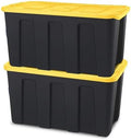 HOMZ 2-Pack Durabilt Tote, Heavy Duty Plastic Storage Bins with Lids, 34 Gallon, Black/Yellow - Stackable Organizing Containers for Home, Garage, and Office by Homz